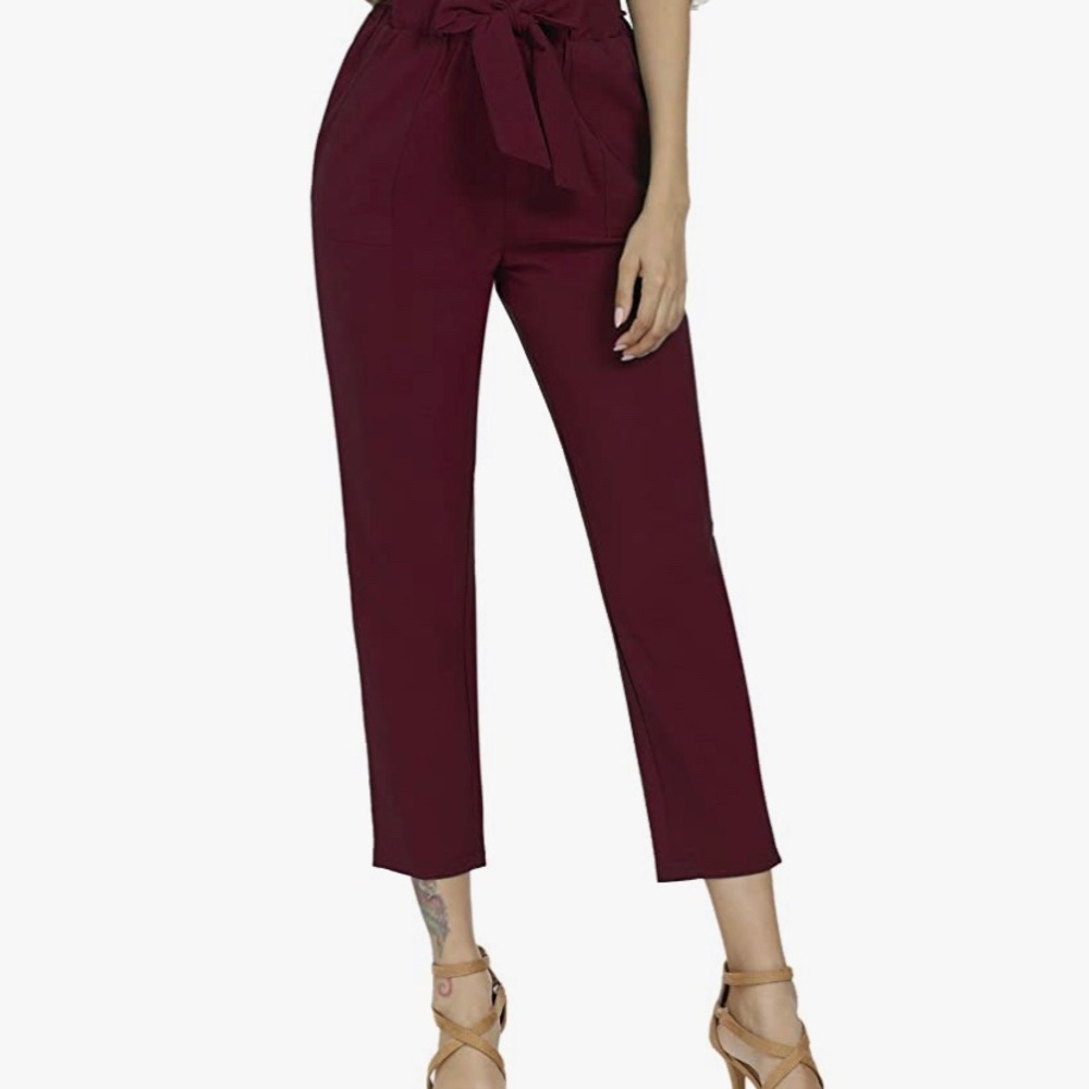 Maroon paper bag pants